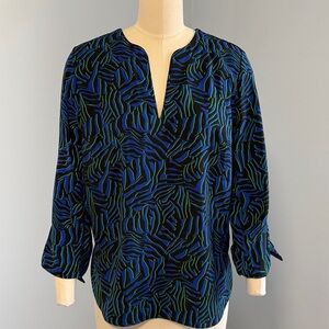 Michael Kors Blue and Green Patterned Women's Top SZM